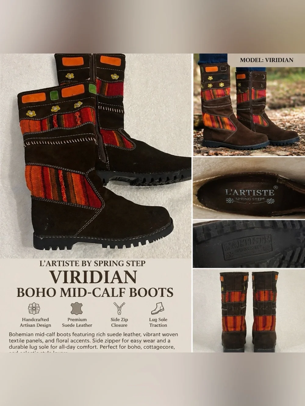 Suede Boho Hippie Southwestern Cottagecore Festive Boots Size 6